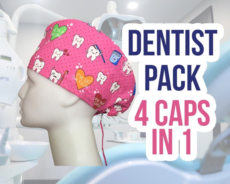 4 pcs Dentist Scrub Caps Dental Caps, Dentist Gift, Dental Hygienist Cap, Dental Assistant Cap, Dental Hygienist Gift,SET OF 4 image 1