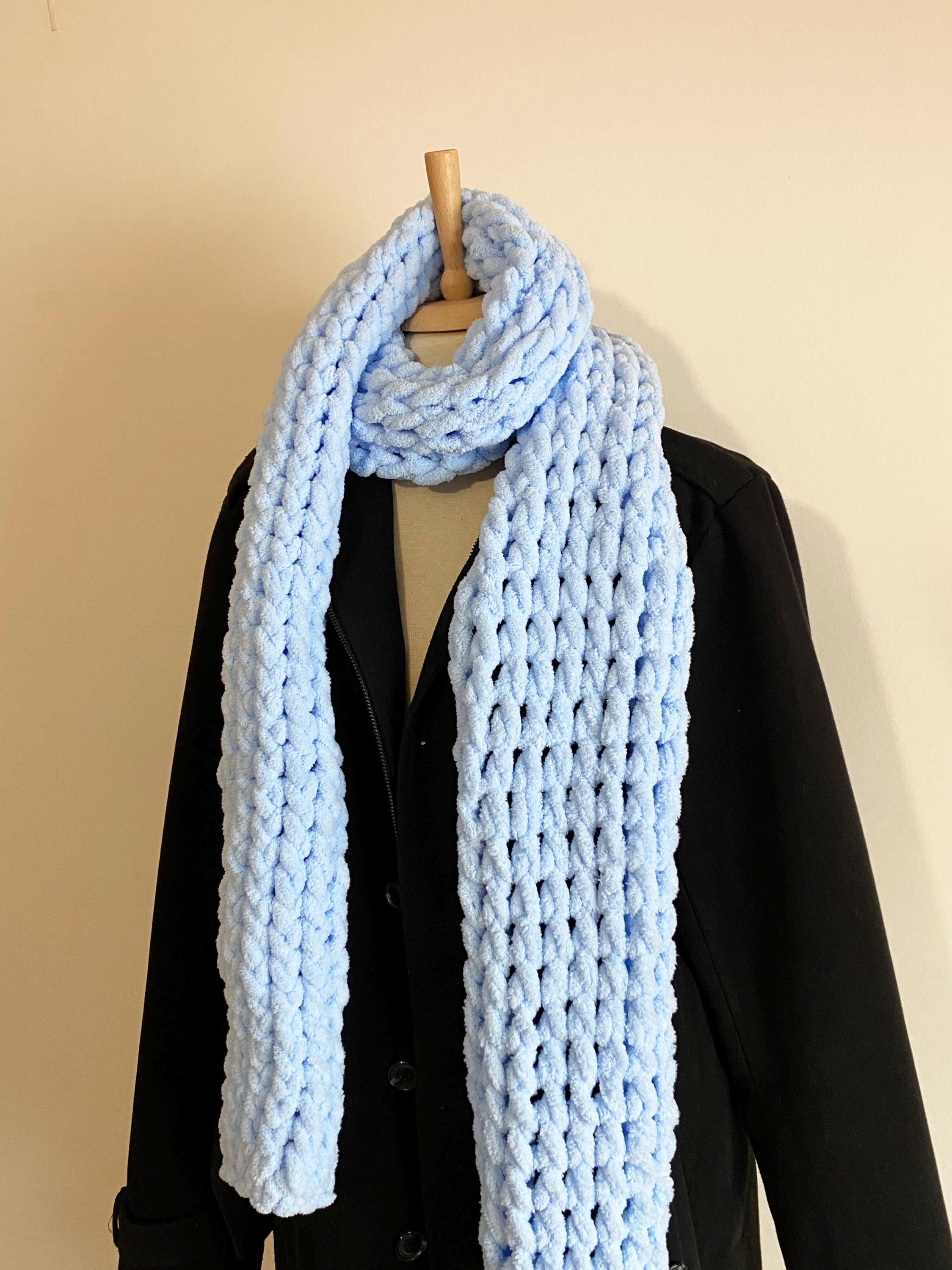 Ice Blue Extra Long Chunky Knit Scarf - Winter Scarf, Cozy Accessories ...