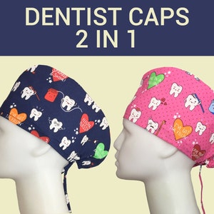 2 pcs Dentist Surgical Scrub Hat with Buttons | Dentist Scrub Hat, Dental Assistant Cap, Unisex Dentist Cap, Dental Hygienist Hat,Dental Cap