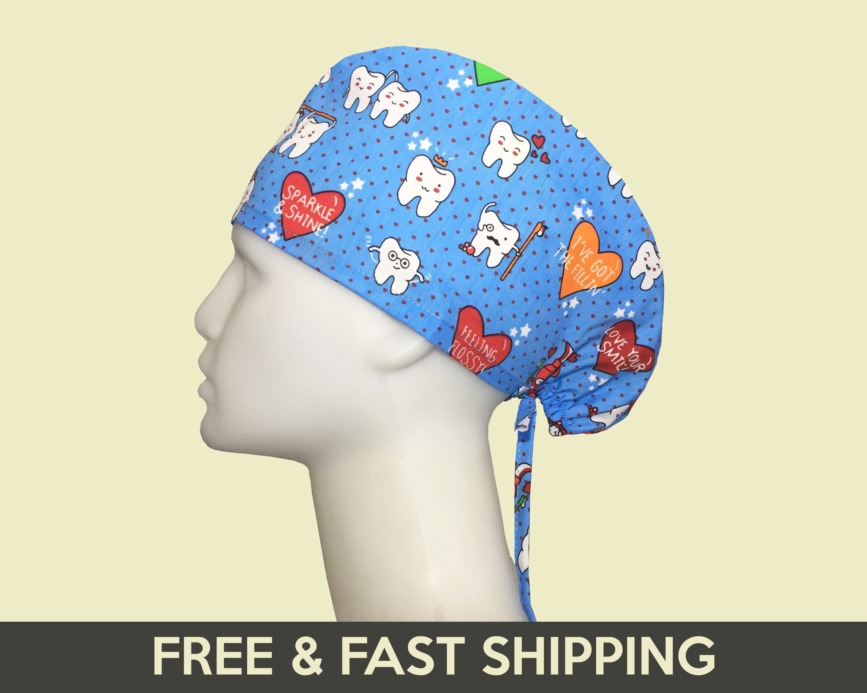 SET of 10 Dental Scrub Hat with Buttons Dentist Scrub Caps Etsy