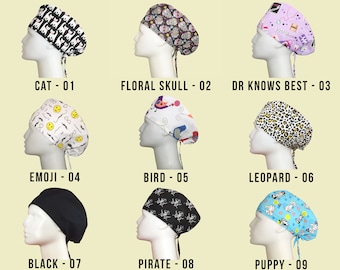 2-Pack Cotton Surgical Scrub Cap with Buttons: Unisex Nurse Hat