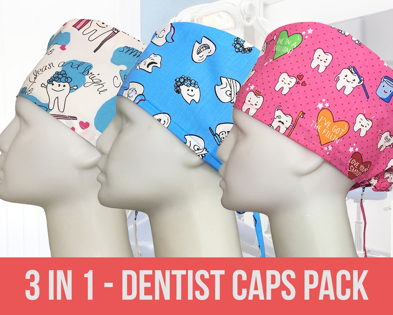 3 Pcs Dentist Scrub Hats Dental Hygienist Cap Dental Etsy UK
