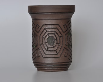 Handmade Unglazed Bonsai Pot: Frost Proof carved Ceramic Planter (5.9'' x 4.3'')