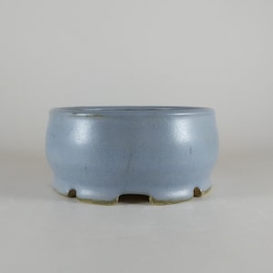 Stoneware Glazed Blue Shohin Bonsai Pot, Ceramic Succulent Pot, Blue Glazed Round Mame Bonsai Planter,  2.1&#39;&#39; x 4.5&#39;&#39; - 5.4cm x 11.5cm