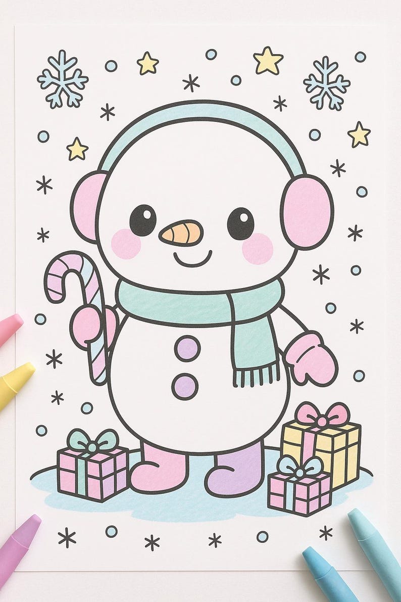 Kawaii Christmas Coloring Pages | 10 Cute Holiday Printables for Kids ...