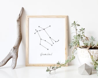 Gemini Constellation Wall Art, Star Sign Wall Art, Minimalist Wall Art, Wall Decor, Digital Download, Instant Download, Zodiac Wall Art