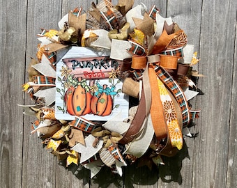 Pumpkin Patch Fall Wreath: Thanksgiving Autumn Decor