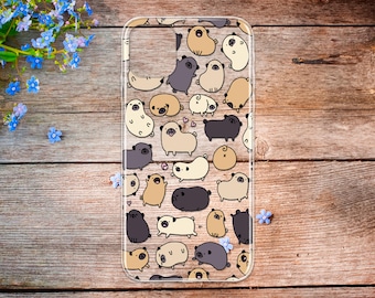 iPhone case with Pug animals iPhone 17 cover funny dog iPhone 16 15 14 13 12 11 case Galaxy S22 S21 clear silicone cover for iPhone