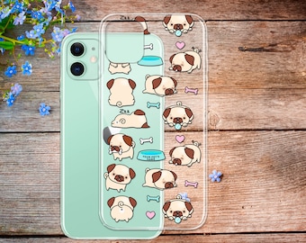 Phone cover with Funny Pug for iPhone 15 pro max Pug Phone case add pet name funny dog iPhone XS X case