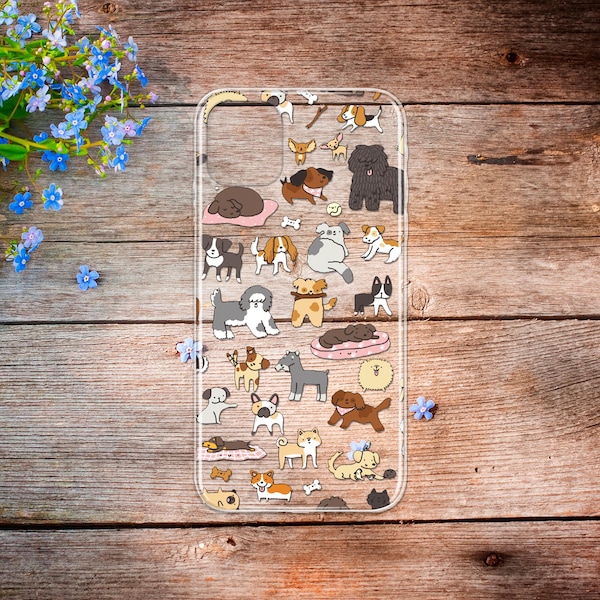 iPhone case with pets cute dogs fit for iPhone 15 plus TPU cover with Cute dog iPhone XS Max protection case clear silicone cover