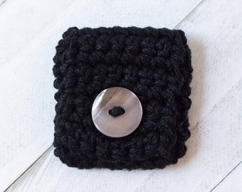 Black Tiny Cotton Ring Bag w/ Shell Button, The Skipton, minimalist pouch for rings, earrings, ring bag, jewelry gift bag - made to order