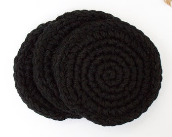 Round Coasters, The Fishguard Coaster, Crocheted Black Cotton Coaster, Natural Beachy Decor, set of crochet coasters, made to order