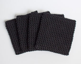 Black Square Rug Coasters, The Rosslare Coaster, large crocheted absorbent coasters for hot or cold drinks, housewarming gift