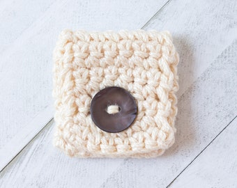 Tiny Cotton Ring Bag with Shell Button, The Skipton Bag, natural pouch for rings, earrings, jewelry, guitar pick case - made to order