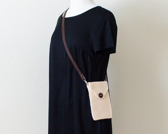 Cotton Phone Case, The Pembroke Bag, Crossbody Purse with Leather Handle, Adjustable Strap Messenger Bag