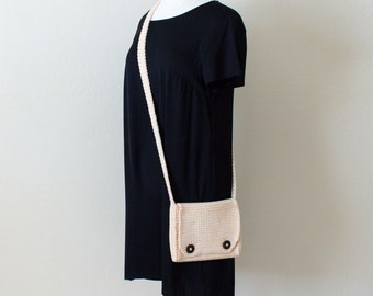 Cotton Messenger Bag, The Dover Bag, crocheted shoulder purse, crossbody bag with wooden buttons, sturdy minimal  messenger bag