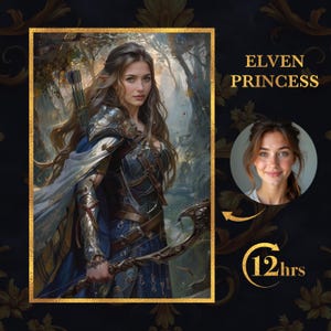 Elven Princess Portrait, Custom Fantasy Elf Art, Personalized Fairytale Portrait, Magic Forest Digital Art Gift