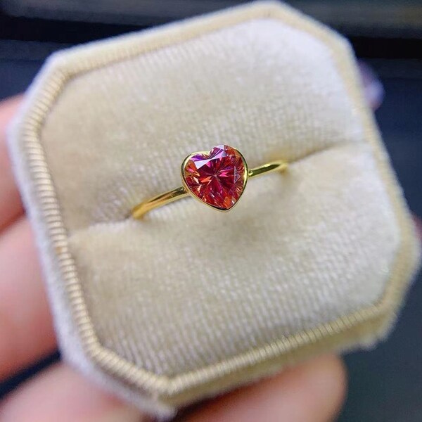 Red Heart Moissanite Ring Etsy