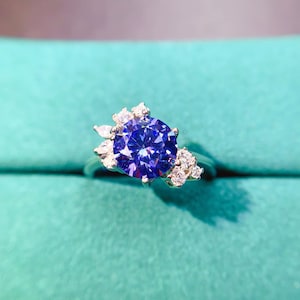 Blue Moissanite Ring, 1 Ct Moissanite Ring, Crackling Moissanite Ring, Sparkling Blue Moissanite Ring, Dainty Ring With Moissanite