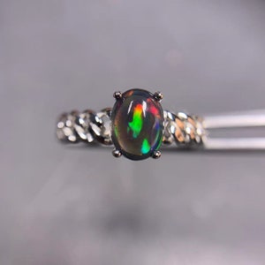 Black Opal Ring, Australian Opal Ring, Natural Opal, Genuine Opal, Opal Silver Ring, Fire Opal, 925 Sterling Silver, Oval Opal Gemstone