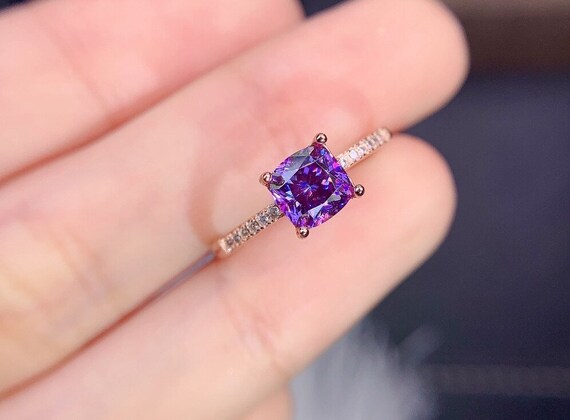 Purple moissanite ring sale