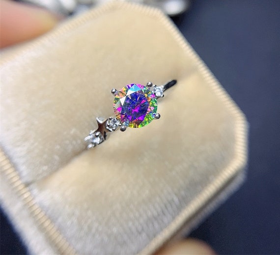1ct Beautiful Mystic Rainbow Moissanite Ring Rainbow Moissanite