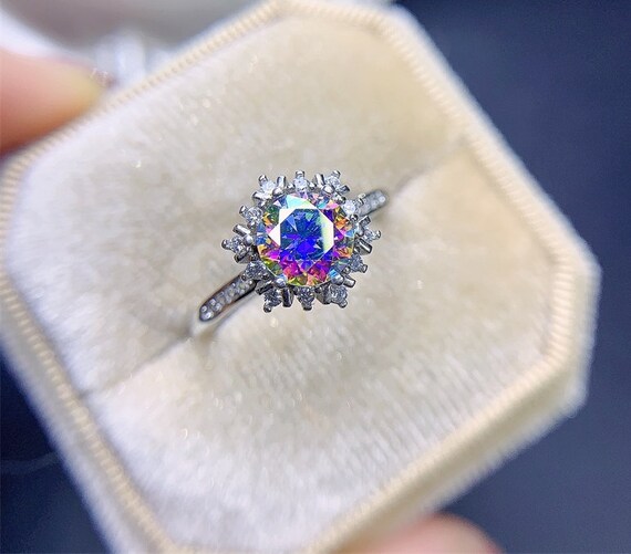 1ct Beautiful Mystic Rainbow Moissanite Ring Rainbow Moissanite