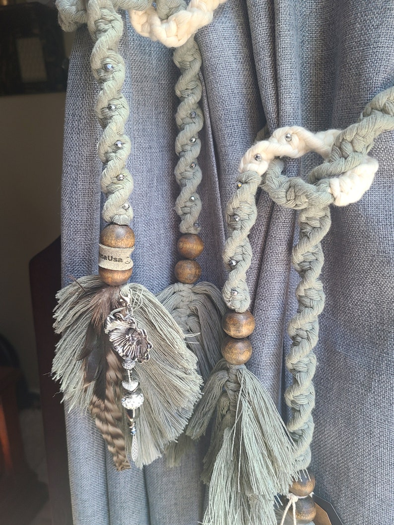 Curtain Tie Backs Macrame Curtain Ties Wood Bead Garland Etsy