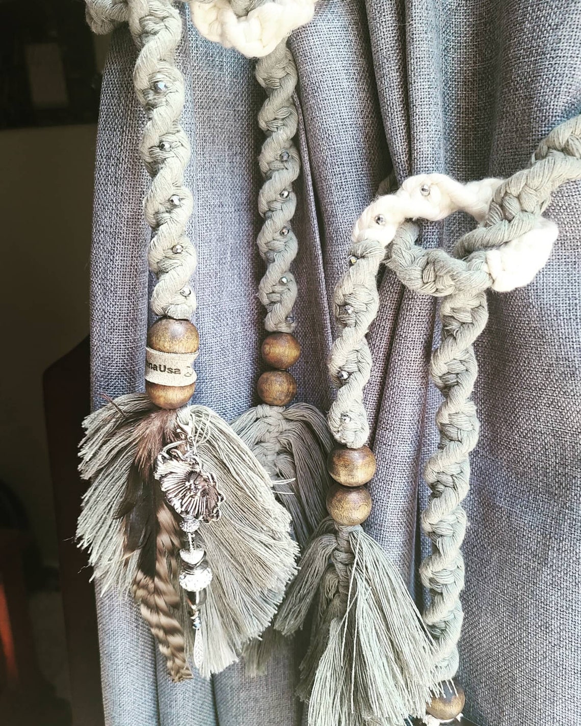 Curtain Tiebacks Boho Farmhouse Sparkle Feather Tiebacks Etsy