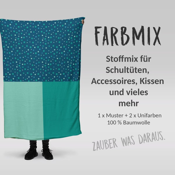 Stoffmix PANEL: Dots / Punkte Türkis (97 cm x 150 cm) - perfekt für Schultüten & Accessoires zur Einschulung | Chameleon, Türkis, Tropic