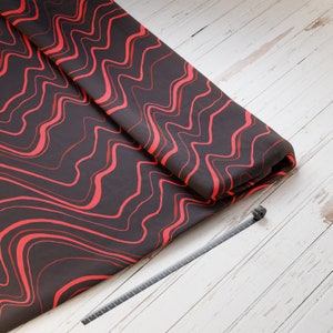 Cotton sateen: Volcano Red - perfect for school bags, school accessories - dragon, waves, red, lines, volcano