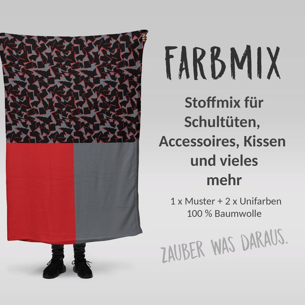 Stoffmix PANEL: Abstrakt Rot (97 cm x 150 cm) - perfekt für Schultüten & Accessoires zur Einschulung | Karate, Ninja, Kämpfer, Drache