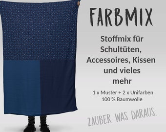 Stoffmix PANEL: Alien Signs Navy (97 cm x 150 cm) - perfekt für Schultüten & Accessoires zur Einschulung | Star,Weltall, Astronaut,Universum