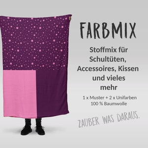 Fabric mix PANEL: Stars pink-burgundy (97 cm x 150 cm) - perfect for school cones & accessories for starting school | Stars, unicorn, unicorn
