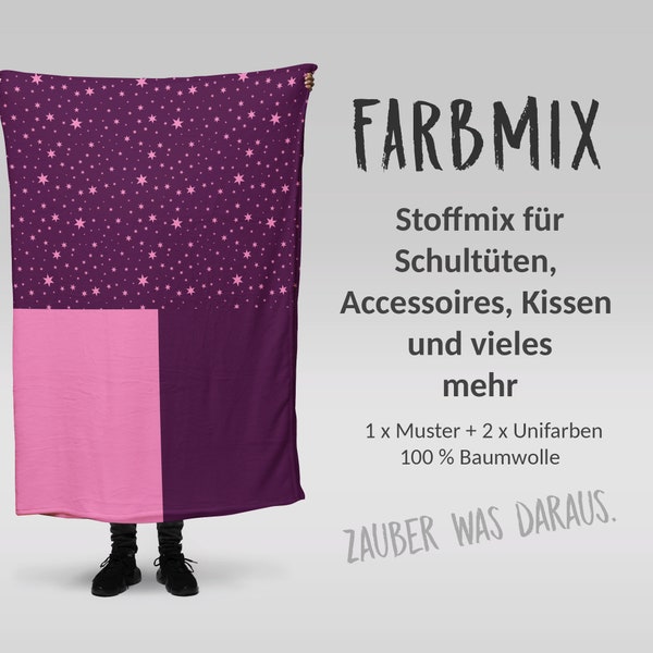 Stoffmix PANEL: Sterne Rosa-Burgund (97 cm x 150 cm) - perfekt für Schultüten & Accessoires zur Einschulung | Stars, Einhorn, Unicorn