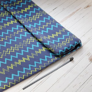 Cotton satin: zigzag blue - perfect for school cones, school accessories - jagged lines, waves