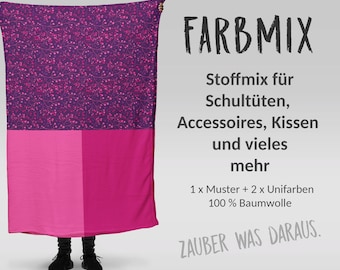 Stoffmix PANEL: Berries Pink (97 cm x 150 cm) - perfekt für Schultüten & Accessoires zur Einschulung | Beeren, Strauch, pink, Lila