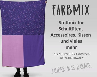 Stoffmix PANEL: Fairytale Peggy (97 cm x 150 cm) - perfekt für Schultüten & Accessoires zur Einschulung | Sterne, Schweif, Pegasus, Lila