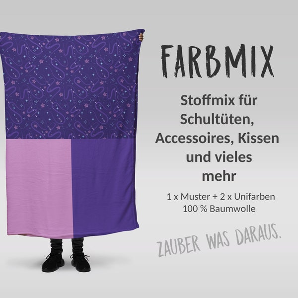 Stoffmix PANEL: Fairytale Peggy (97 cm x 150 cm) - perfekt für Schultüten & Accessoires zur Einschulung | Sterne, Schweif, Pegasus, Lila