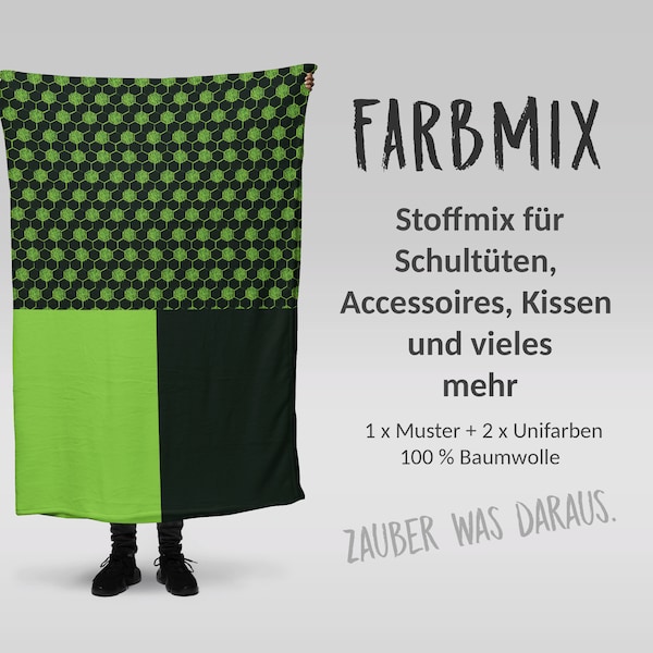 Stoffmix PANEL: Fussball dunkel-grün (97 cm x 150 cm) - perfekt für Schultüten & Accessoires zur Einschulung | Volltreffer, Soccer, Ball