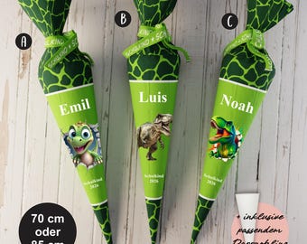 School cone: Dinosaur, T-Rex - DIY sewing kit 70 cm or 85 cm - sew it yourself or ready-made - Dinosaur scales green incl. cardboard blank