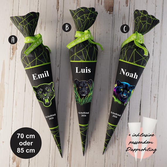 Schultüte: Black Panther - DIY Näh-Set 70 cm oder 85 cm - selber nähen oder fix&fertig genäht - Dark with Stripes inkl. Papprohling