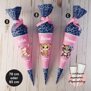 Schultüte: Baby Leo, Gepard - DIY Näh-Set 70 cm oder 85 cm - selber nähen oder fix&fertig genäht - Blue Gepard inkl. Papprohling
