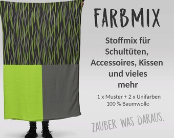 Stoffmix PANEL: Waves Green (97 cm x 150 cm) - perfekt für Schultüten & Accessoires zur Einschulung | Wellen, Grün, Grau, Wild, Wald