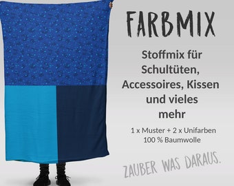 Stoffmix PANEL: Castle Blue (97 cm x 150 cm) - perfekt für Schultüten & Accessoires zur Einschulung | Mauer, Steine, Blau, Schwert, Bogen