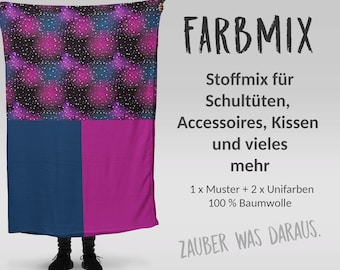 Stoffmix PANEL: Galaxy Pink (97 cm x 150 cm) - perfekt für Schultüten & Accessoires zur Einschulung | Universum, Weltall, Blau, Galaxie