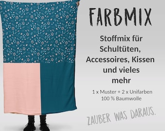 Stoffmix PANEL: Wilde Blumen Altrosa (97 cm x 150 cm) - perfekt für Schultüten & Accessoires zur Einschulung | Blüten, Wiese, Strauch, Gras