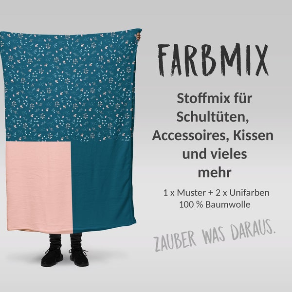 Stoffmix PANEL: Wilde Blumen Altrosa (97 cm x 150 cm) - perfekt für Schultüten & Accessoires zur Einschulung | Blüten, Wiese, Strauch, Gras