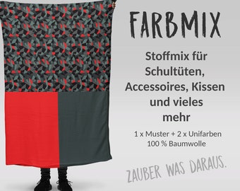 Stoffmix PANEL: Geometric Triangles Red (97 cm x 150 cm) - perfekt für Schultüten & Accessoires zur Einschulung