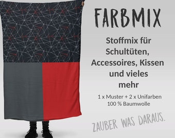 Stoffmix PANEL: Drachenadern schwarz rot (97 cm x 150 cm) - perfekt für Schultüten & Accessoires zur Einschulung | Streifen, Drache, Dino